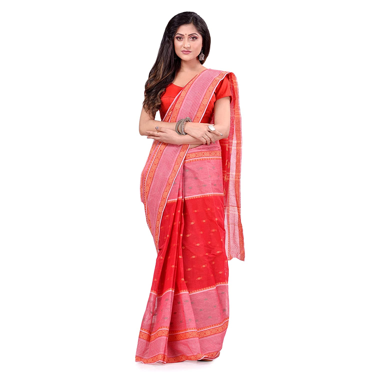 Desh Bidesh Women's Bengal Tant Devdas Design Pure Handloom Cotton Saree Without Blouse Piece - Distacart