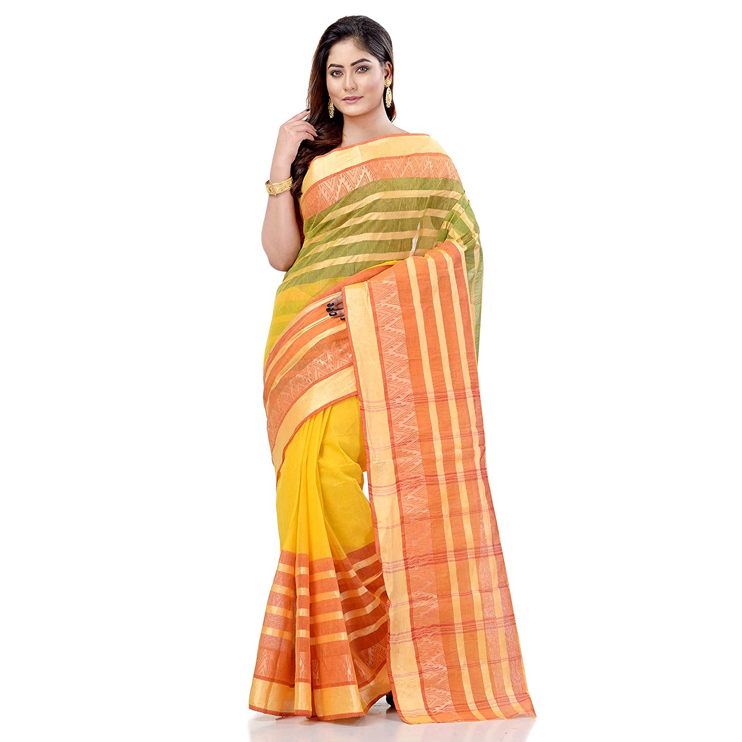Desh Bidesh Women's Traditional Bengal Tant 3D Temple Design Handloom Pure Cotton Saree Without Blouse Piece - Distacart