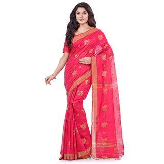 Desh Bidesh Women's Tant Silk Handloom Cotton Saree Rose Work With Blouse Piece - Distacart