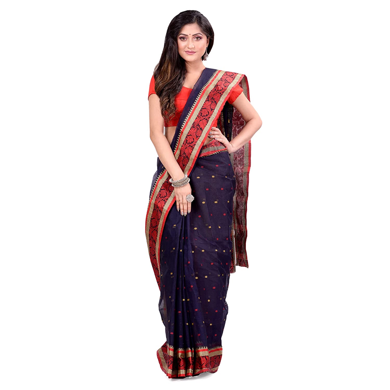 Desh Bidesh Women's Traditional Bengal Tant Pure Handloom Cotton Saree Patabahar Design Without Blouse Piece - Distacart