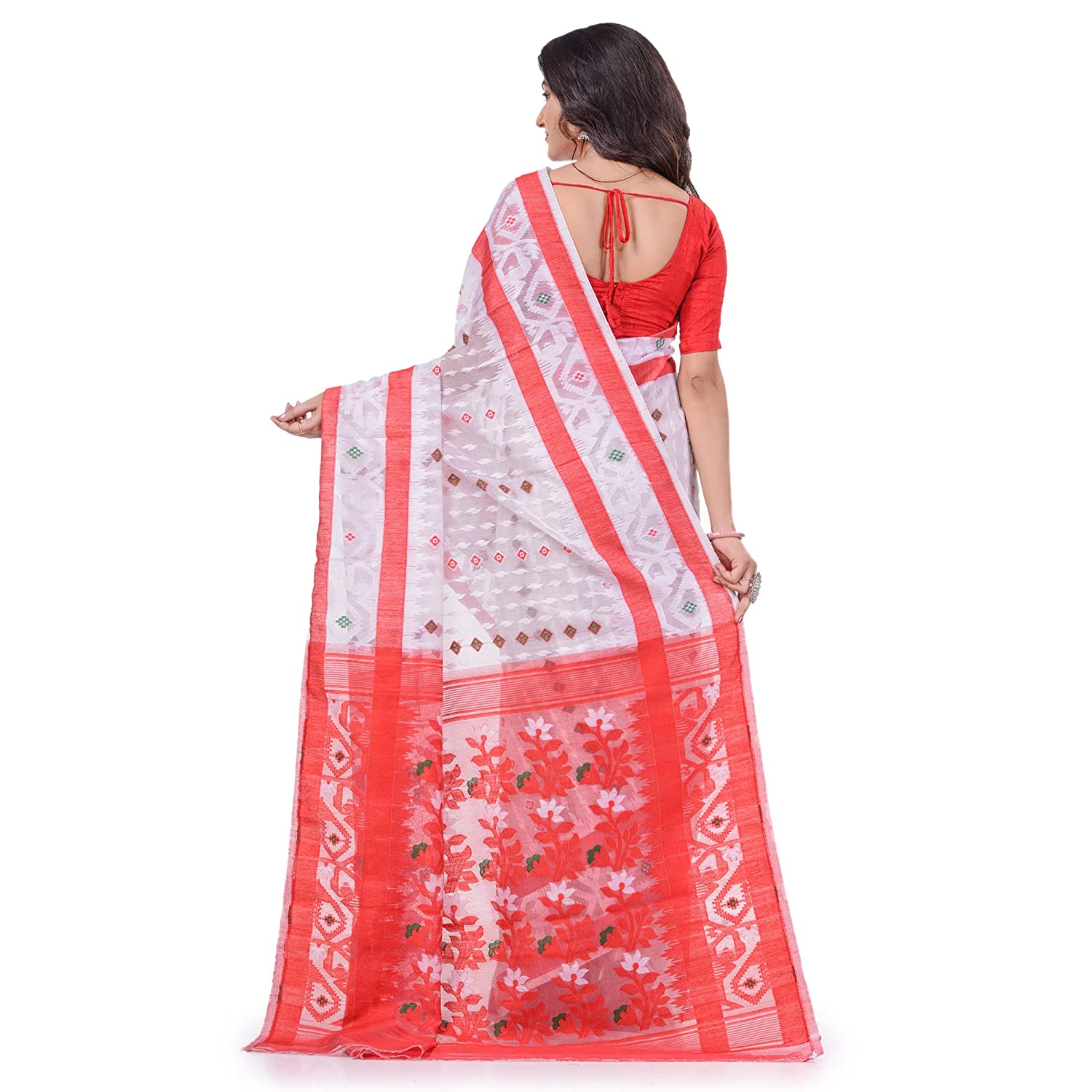 Desh Bidesh Women's Oporajita Design Dhakai Jamdani Bengal Pure Cotton Saree Whole Body Design Without Blouse Piece - Distacart