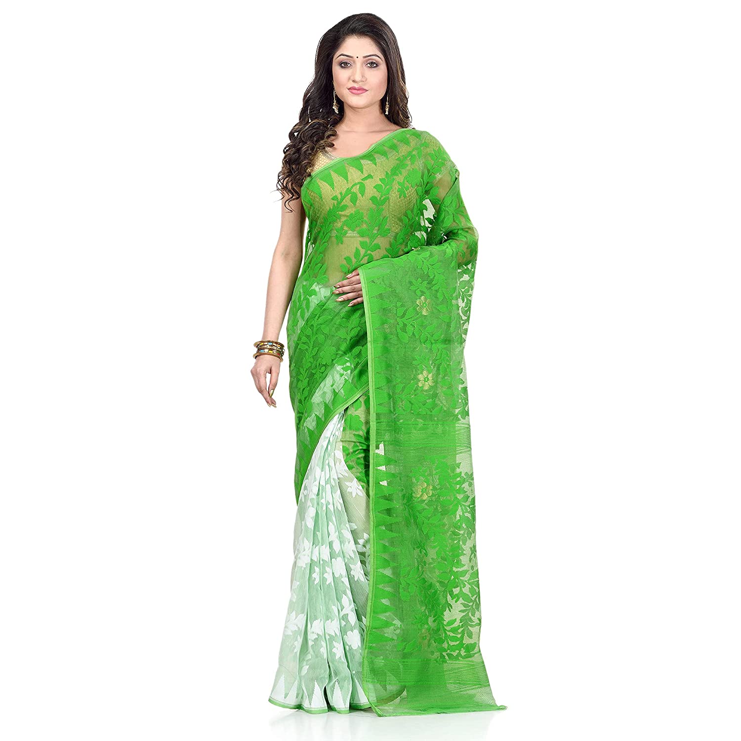 Desh Bidesh Women's Tant Handloom Soft Dhakai Jamdani Cotton Saree Whole Body Design - Distacart