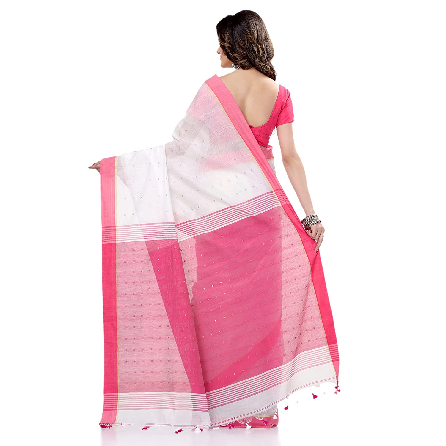 Desh Bidesh Women's Tant Silk Handloom Cotton Saree Sequence Work With Blouse Piece - Distacart