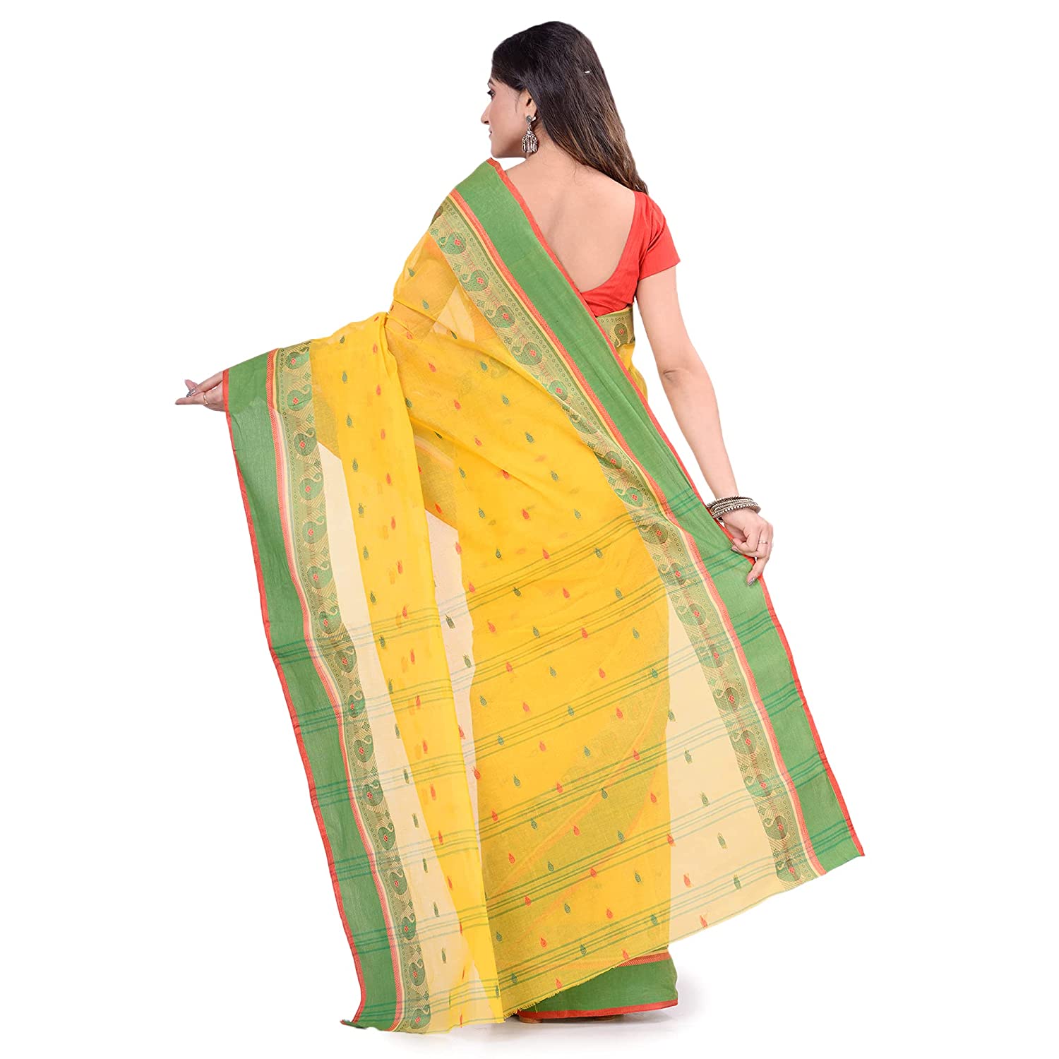Desh Bidesh Women's Traditional Bengal Tant Woven Minakari Kolka Design Pure Handloom Cotton Saree Without Blouse Piece - Distacart