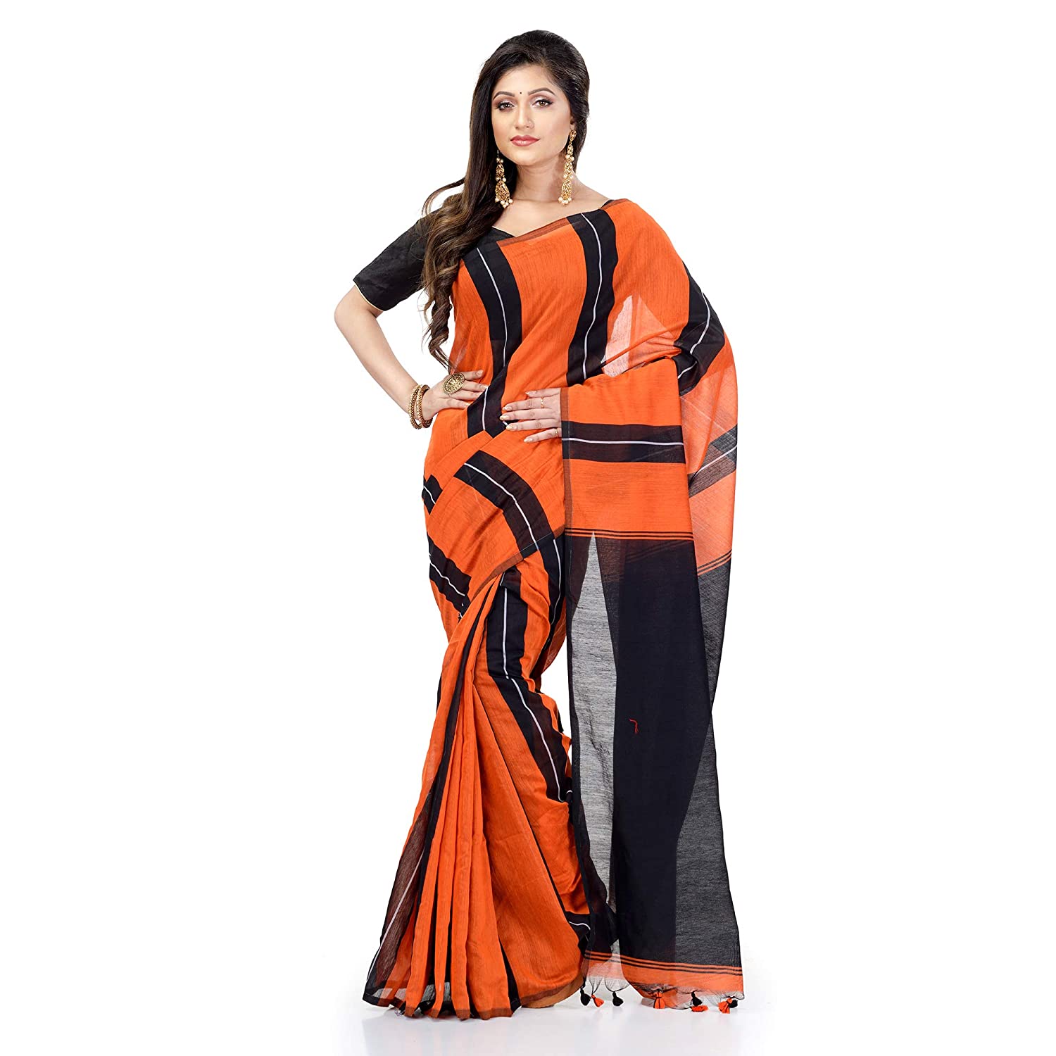 Desh Bidesh Women's Cotton Silk Bengal Half-Half Ghicha Handloom Woven Saree With Blouse Piece - Distacart