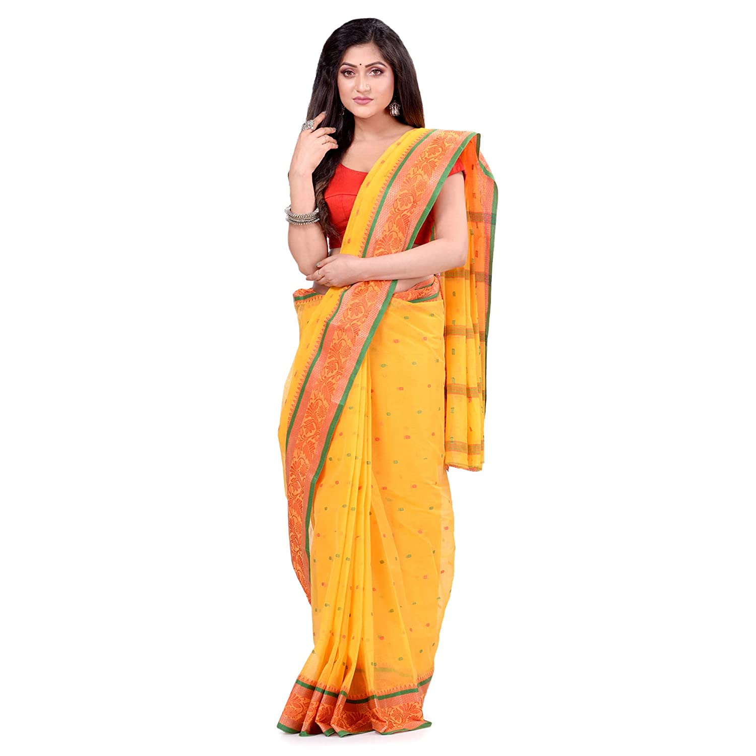 Desh Bidesh Women's Traditional Bengal Tant Pure Handloom Cotton Saree Patabahar Design Without Blouse Piece - Distacart