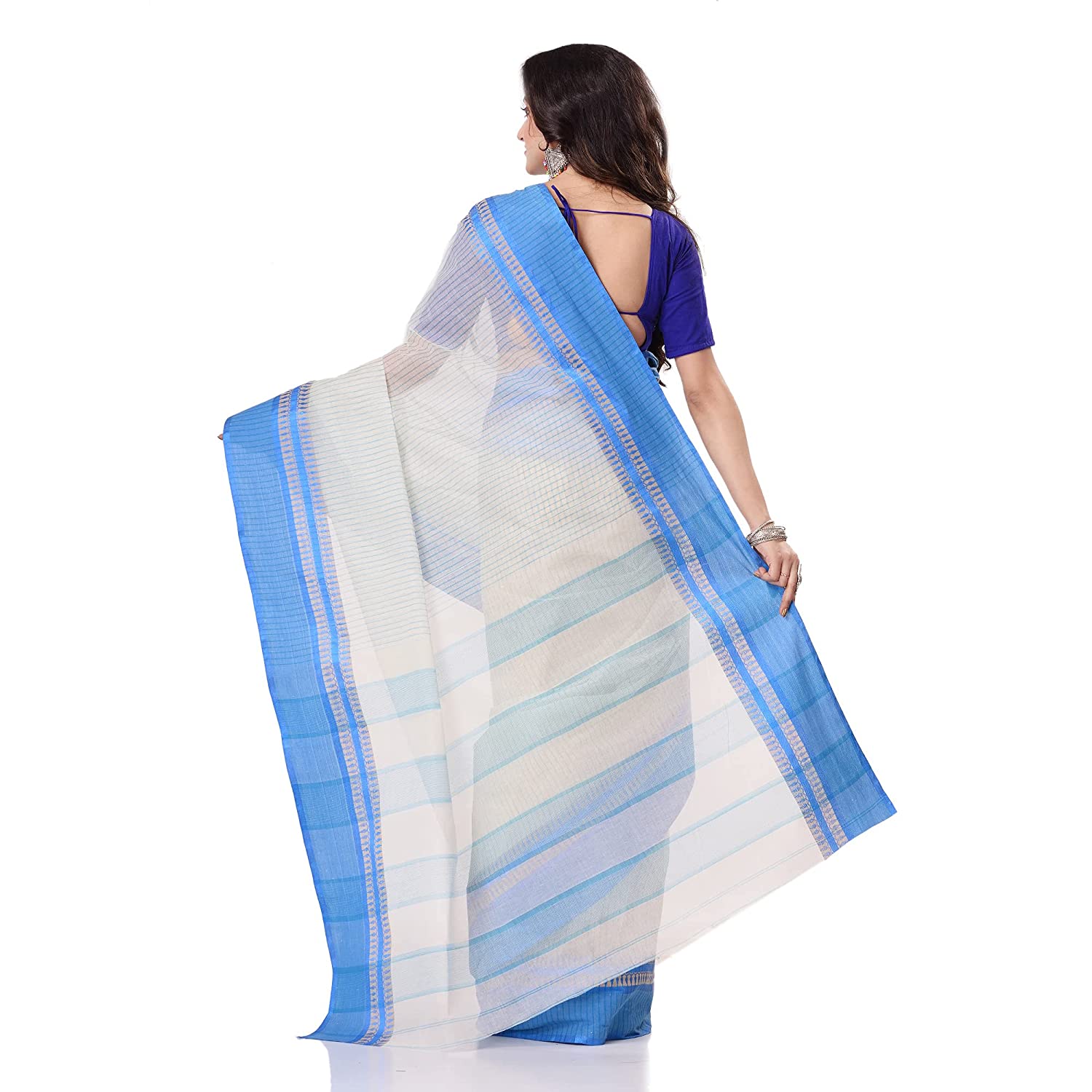 Desh Bidesh Women's Traditional Bengal Tant Pure Handloom Cotton Saree Kantha Stitch Woven Without Blouse Piece - Distacart