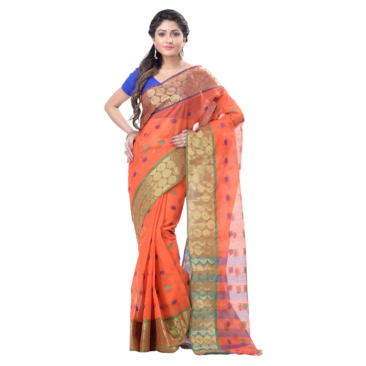 Desh Bidesh Women Ganga Jamuna Bengal Handloom Cotton Tant Saree Without Blouse Piece - Distacart