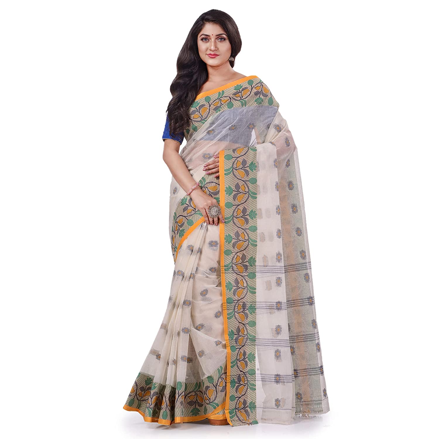 Desh Bidesh Esh Bidesh Women's Traditional Pure Handloom Cotton Saree Puspanjali Woven Designer Without Blouse Piece - Distacart