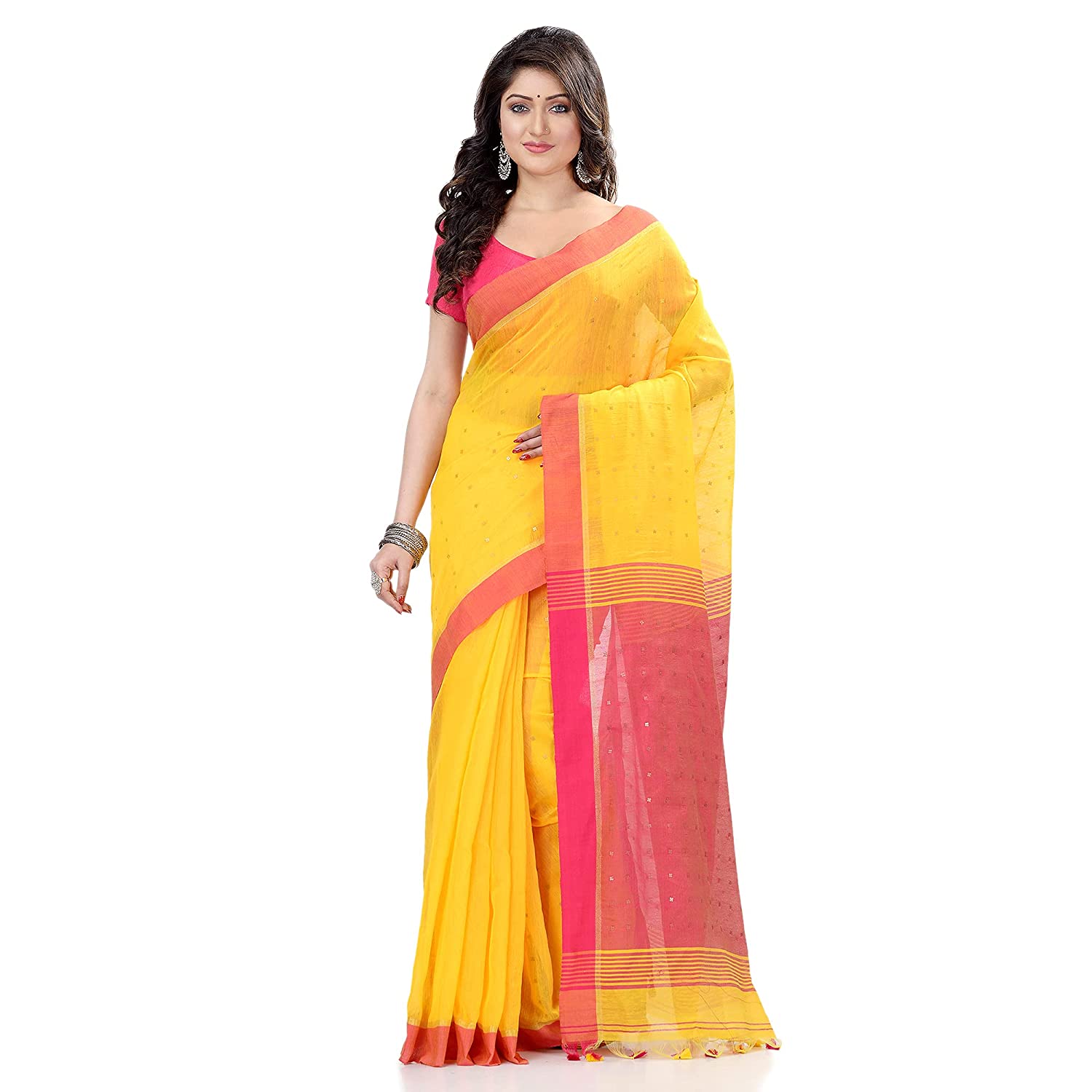 Desh Bidesh Women's Tant Silk Handloom Cotton Saree Sequence Work With Blouse Piece - Distacart