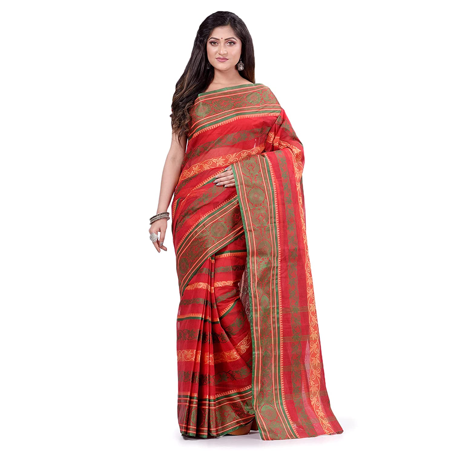 Desh Bidesh Women's Traditional Bengal Tant Pure Handloom Cotton Saree Blossom Design Without Blouse Piece - Distacart