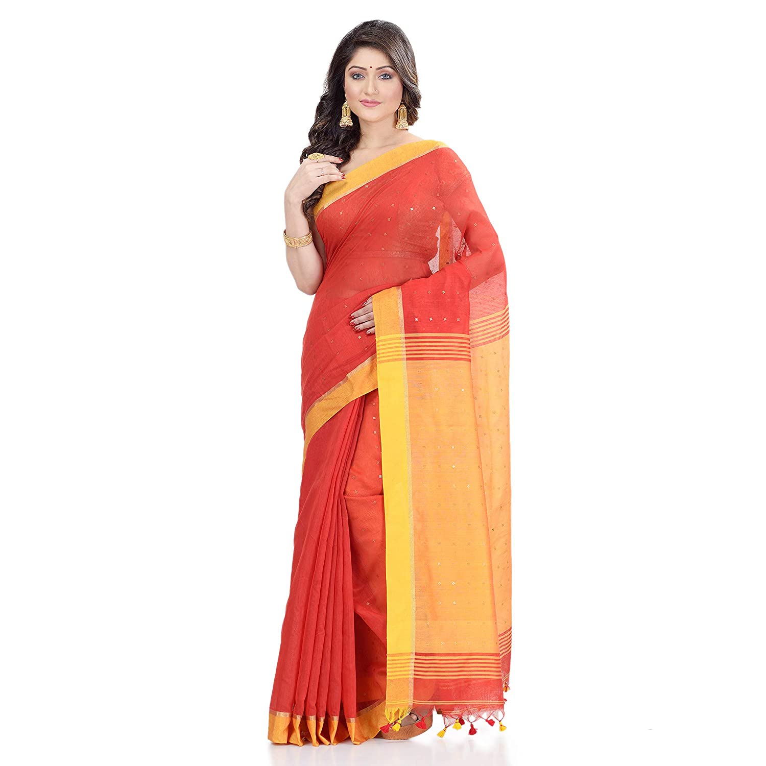 Desh Bidesh Women's Tant Silk Handloom Cotton Saree Sequence Work With Blouse Piece - Distacart