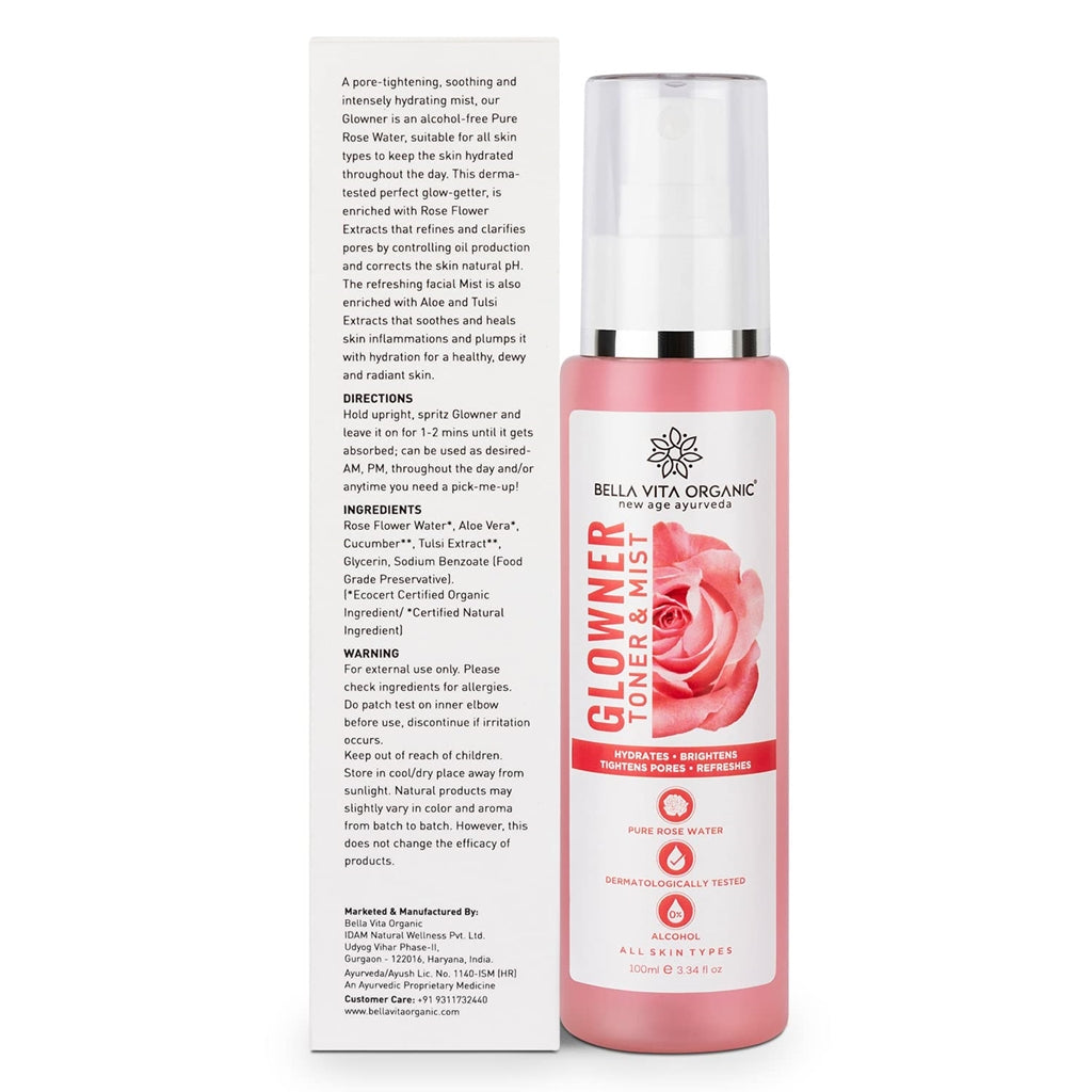 Bella Vita Organic New Age Ayurveda Glowner Rose Water Face Toner & Mist - Distacart