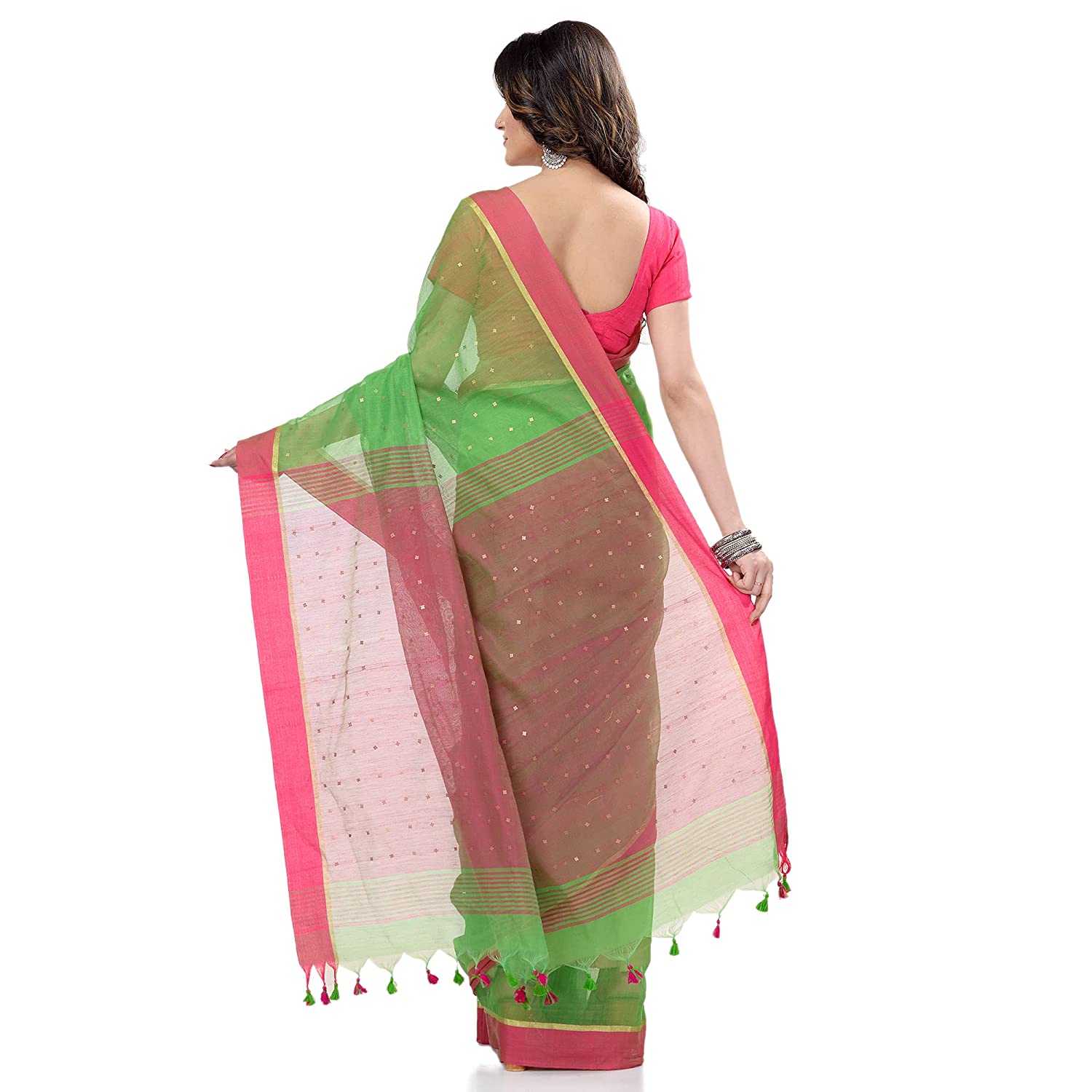 Desh Bidesh Women's Tant Silk Handloom Cotton Saree Sequence Work With Blouse Piece - Distacart
