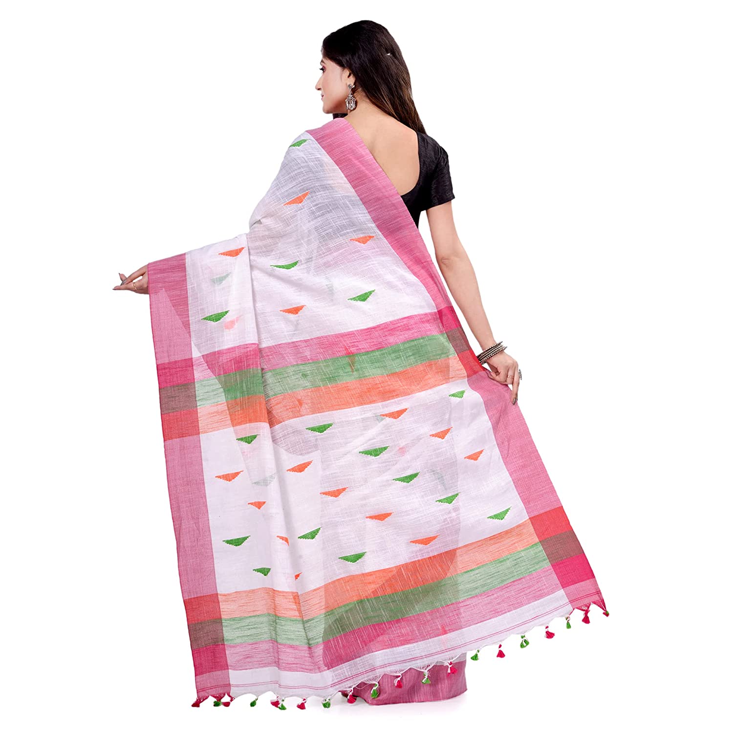 Desh Bidesh Women's Traditional Bengali Tant Handloom Cotton Saree Prism Designed With Blouse Piece - Distacart