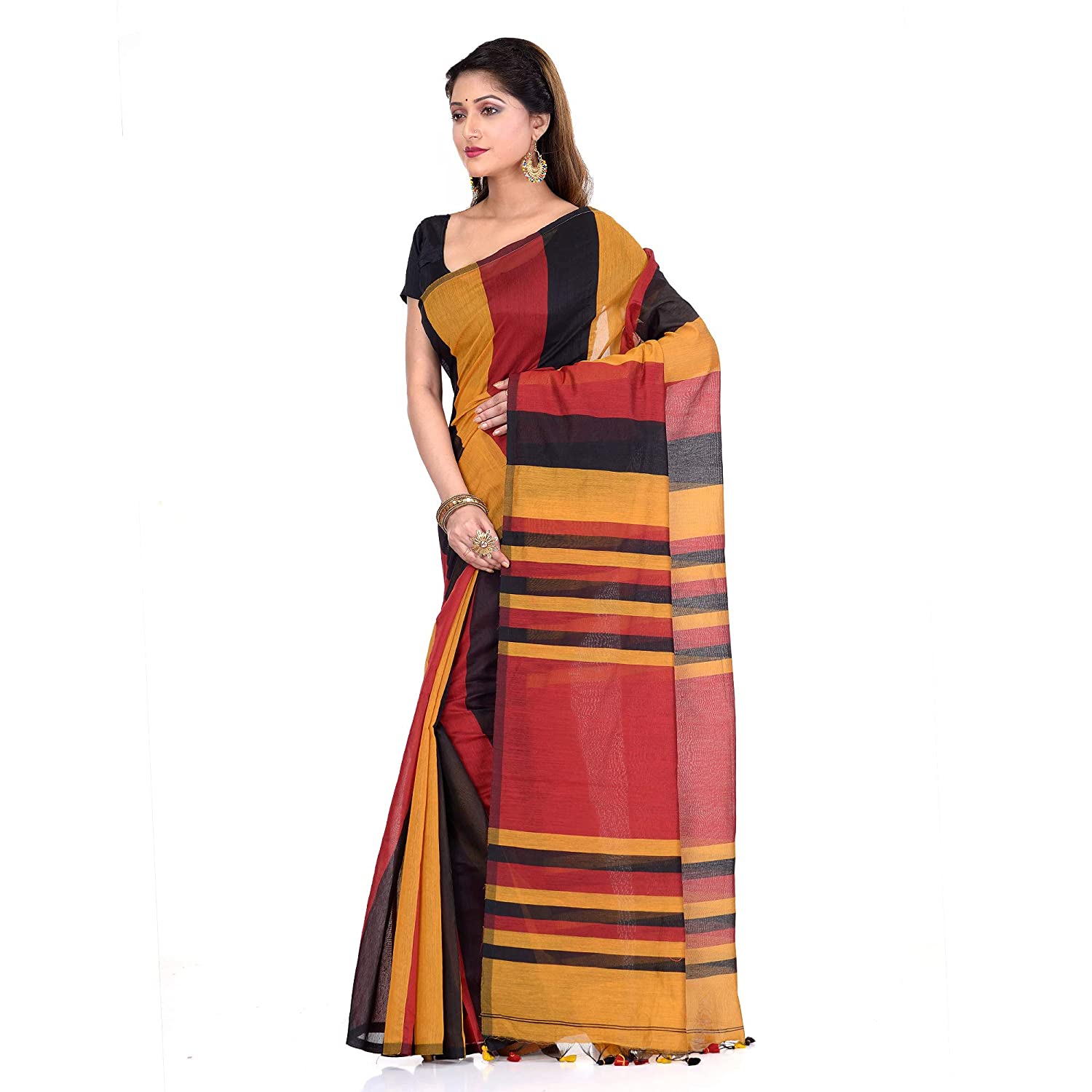 Desh Bidesh Women's Cotton Silk Bengal Half-Half Ghicha Handloom Woven Saree With Blouse Piece - Distacart