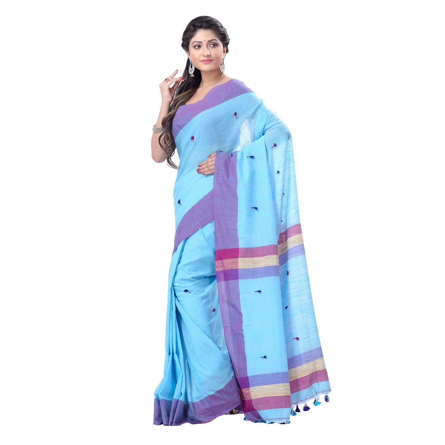 Desh Bidesh Women's Traditional Bengali Tant Handloom Cotton Saree With Blouse Piece - Distacart
