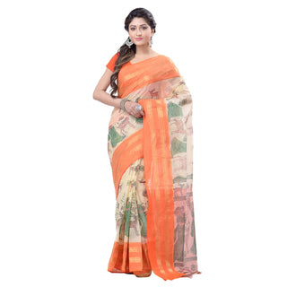Desh Bidesh Women's Shakuntala Design Printed Tant Handloom Pure Cotton Saree Without Blouse Piece - Distacart