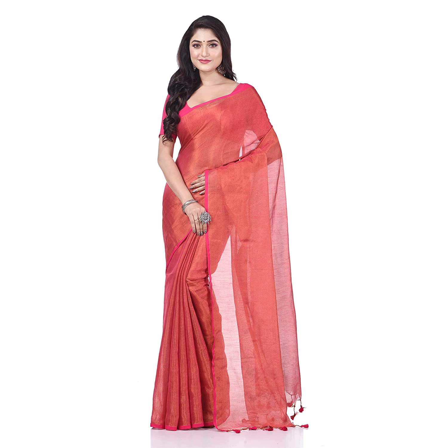 Desh Bidesh Women's Bengal Mayurkonthi Color Changer Tissue Khadi Pure Handloom Cotton Saree With Blouse Piece - Distacart