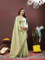 Thumbnail for Lorenvalley Fashion Seagreen Cotton Woven Design with Zari Weaving Design Saree - Distacart