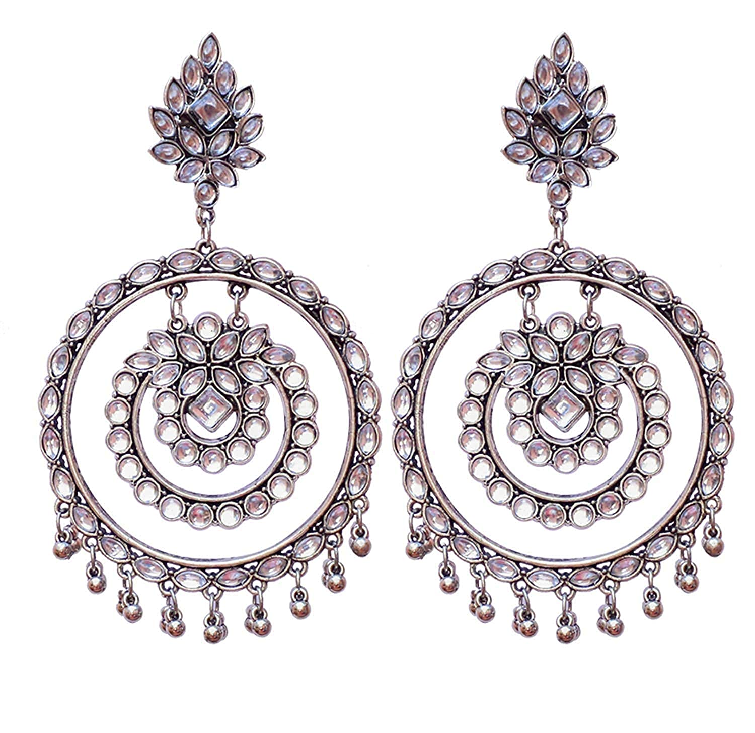 Silver-Plated Alloy Kundan Studded Silver Round Earrings - The Pari - Distacart