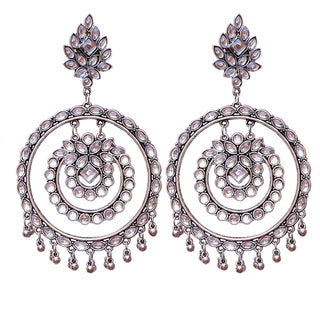 Silver-Plated Alloy Kundan Studded Silver Round Earrings - The Pari - Distacart