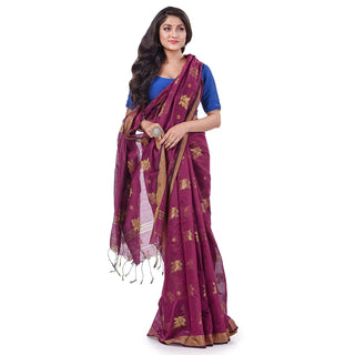 Desh Bidesh Women's Tant Silk Handloom Cotton Saree Rose Work With Blouse Piece - Distacart