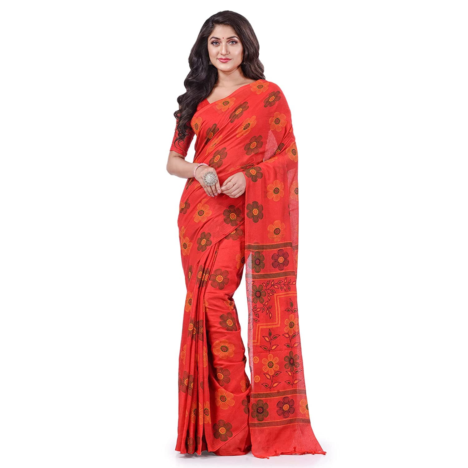 Desh Bidesh Women's Pure Cotton Flower Printed Designer Handloom Saree With Blouse Piece - Distacart