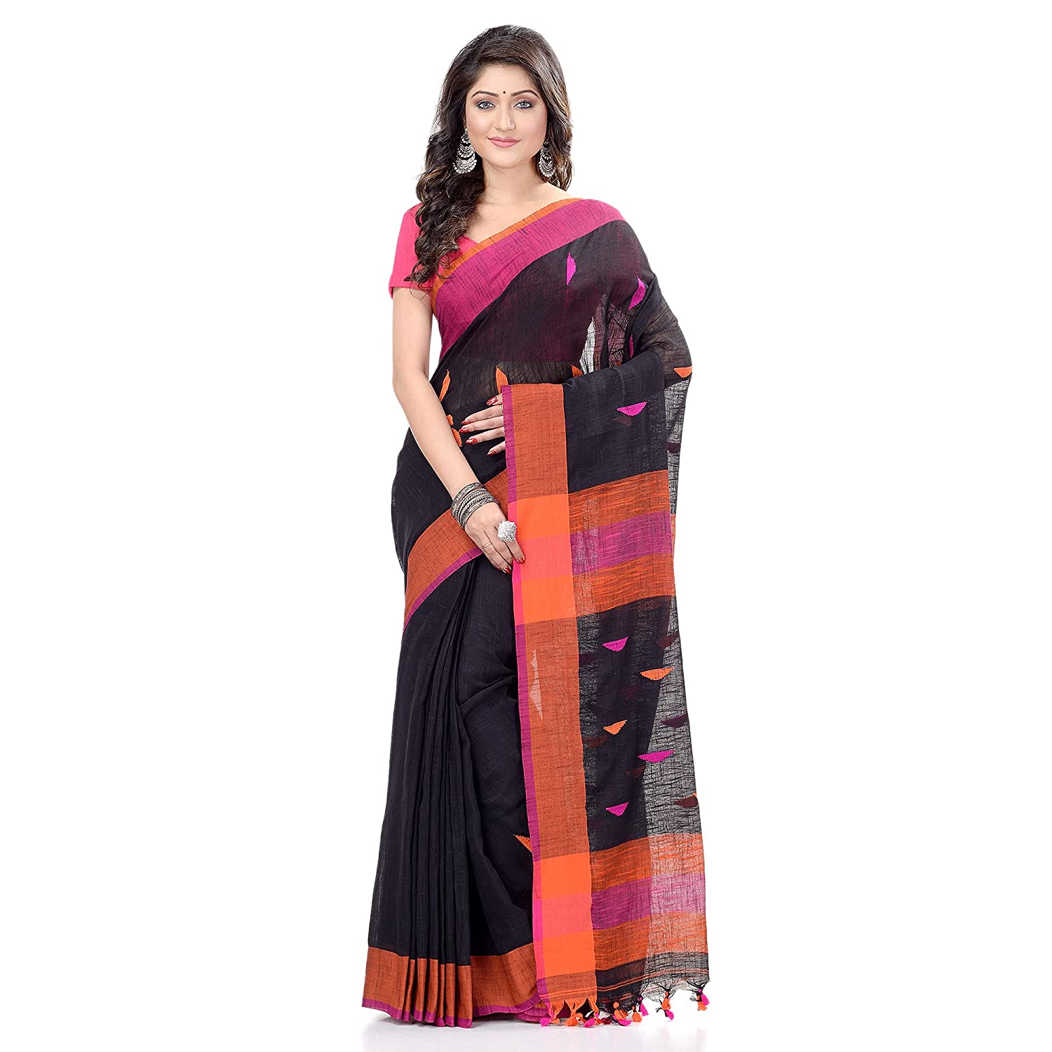 Desh Bidesh Women's Traditional Bengali Tant Handloom Cotton Saree Prism Designed With Blouse Piece - Distacart
