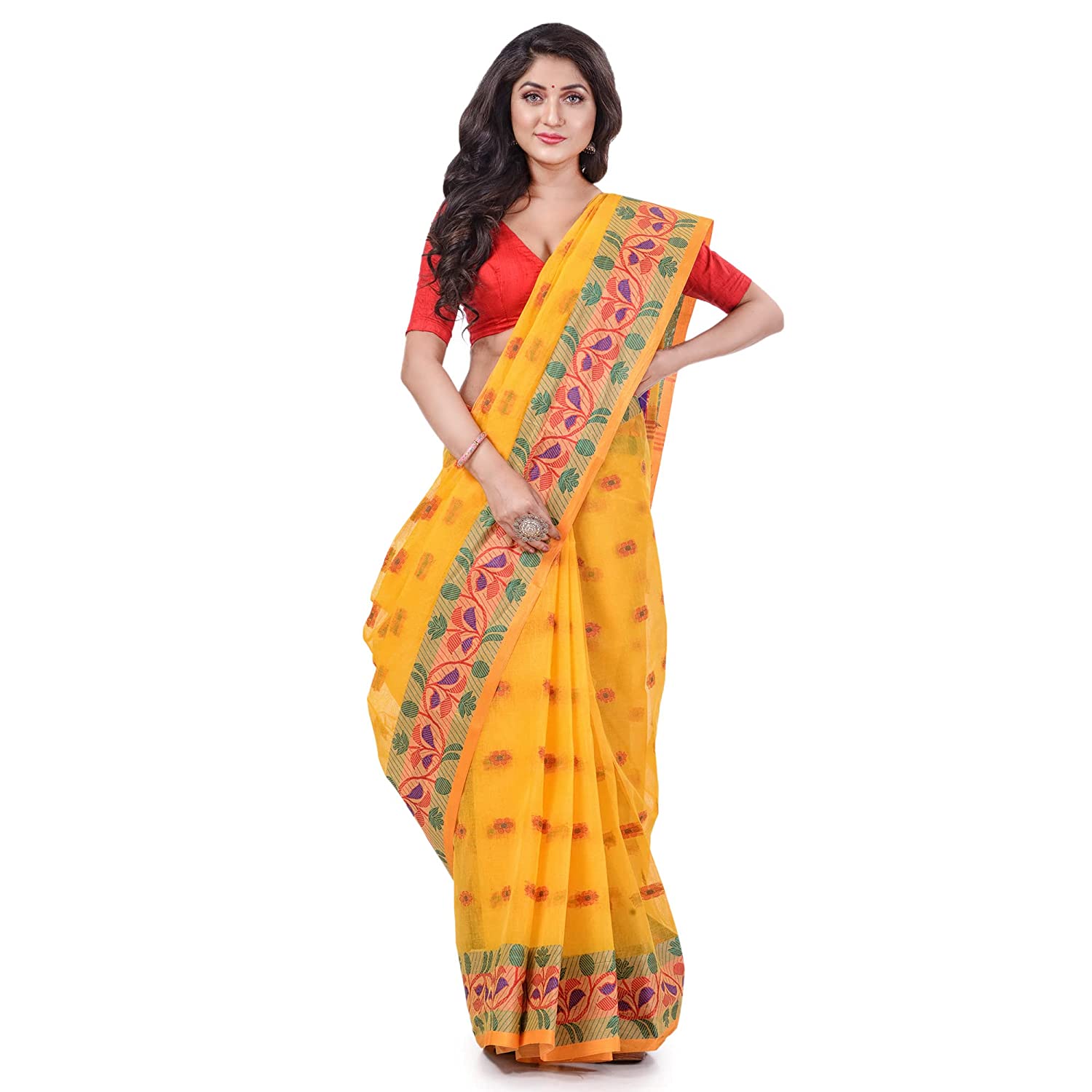Desh Bidesh Esh Bidesh Women's Traditional Pure Handloom Cotton Saree Puspanjali Woven Designer Without Blouse Piece - Distacart
