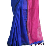 Thumbnail for Desh Bidesh Bengal Cotton Tant Women's Bengal Half Half Ghicha Handloom Cotton Silk Saree With Blouse Piece - Distacart