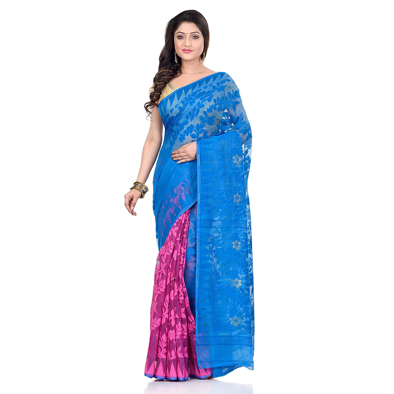 Desh Bidesh Women's Tant Handloom Soft Dhakai Jamdani Cotton Saree Whole Body Design - Distacart