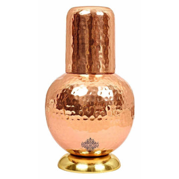 Pure Copper Surai Design Bedroom Water Bottle with Inbuilt Glass - Distacart