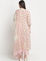 Thumbnail for Kalini Floral Printed Sequined A-Line Pure Cotton Kurta with Trousers & Dupatta - Distacart