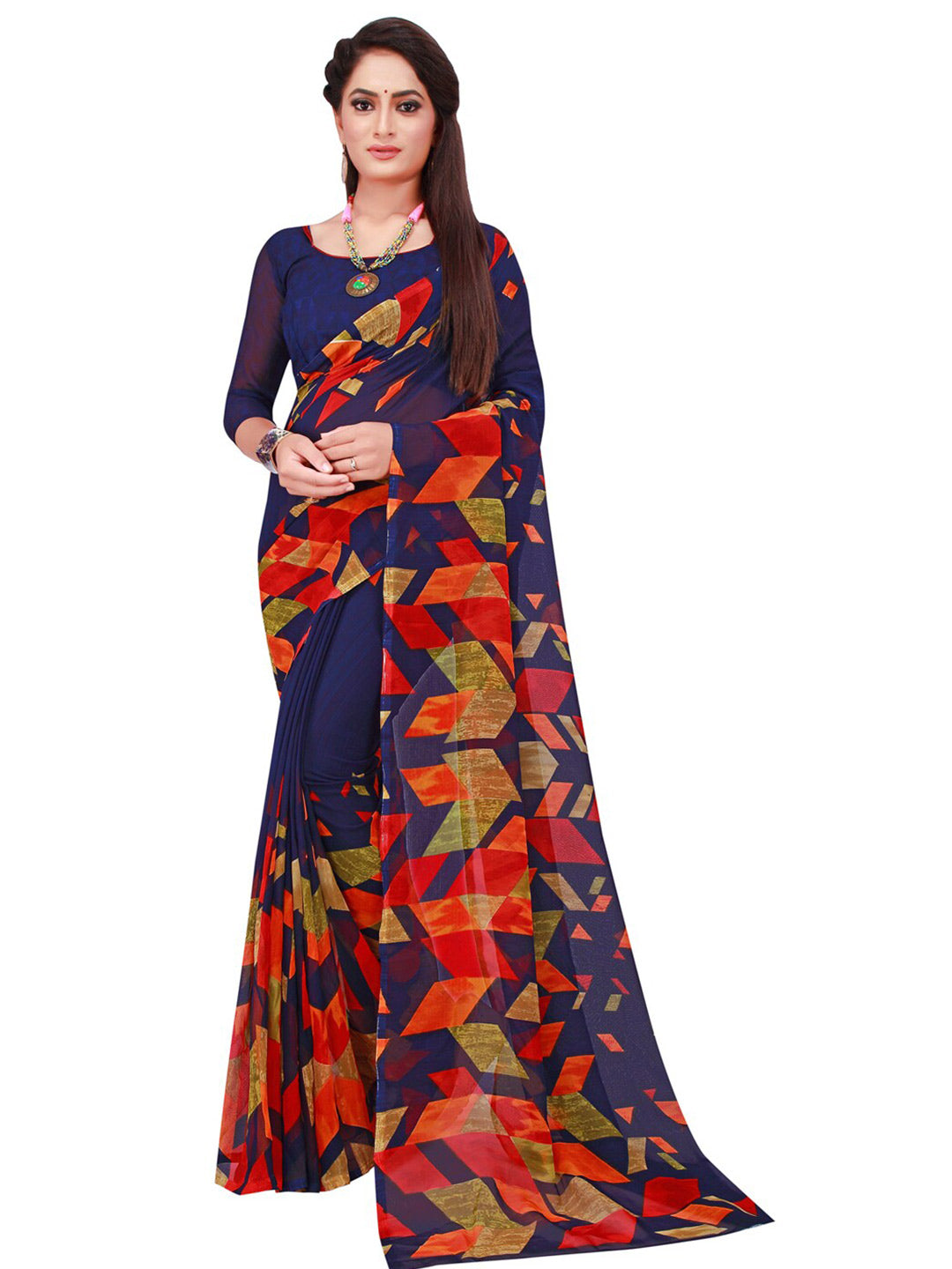 Kalini Pack of 2 Navy Blue & Yellow Pure Georgette Sarees - Distacart