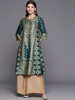 Thumbnail for Biba Women Teal & Gold-Toned Ethnic Motifs Kurta - Distacart