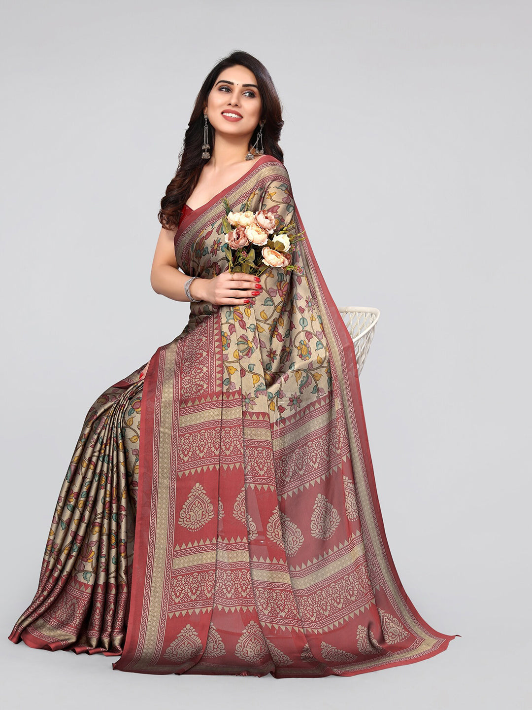 Kalini Floral Poly Chiffon Saree With Blouse Piece - Distacart