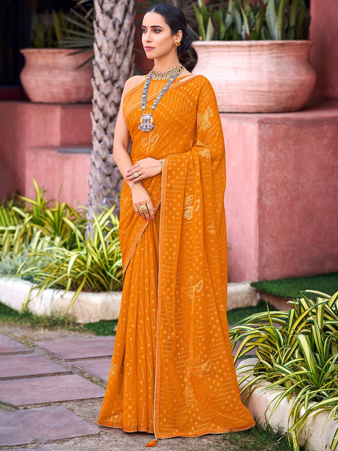 Saree Mall Floral Printed Embellished Pure Georgette Saree - Distacart