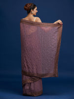 Thumbnail for Koskii Lavender & Gold-Toned Floral Embroidered Saree - Distacart