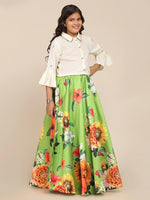 Thumbnail for NOZ2TOZ Lime Green & White Floral Printed Ready To Wear Lehenga Choli For Girls - Distacart