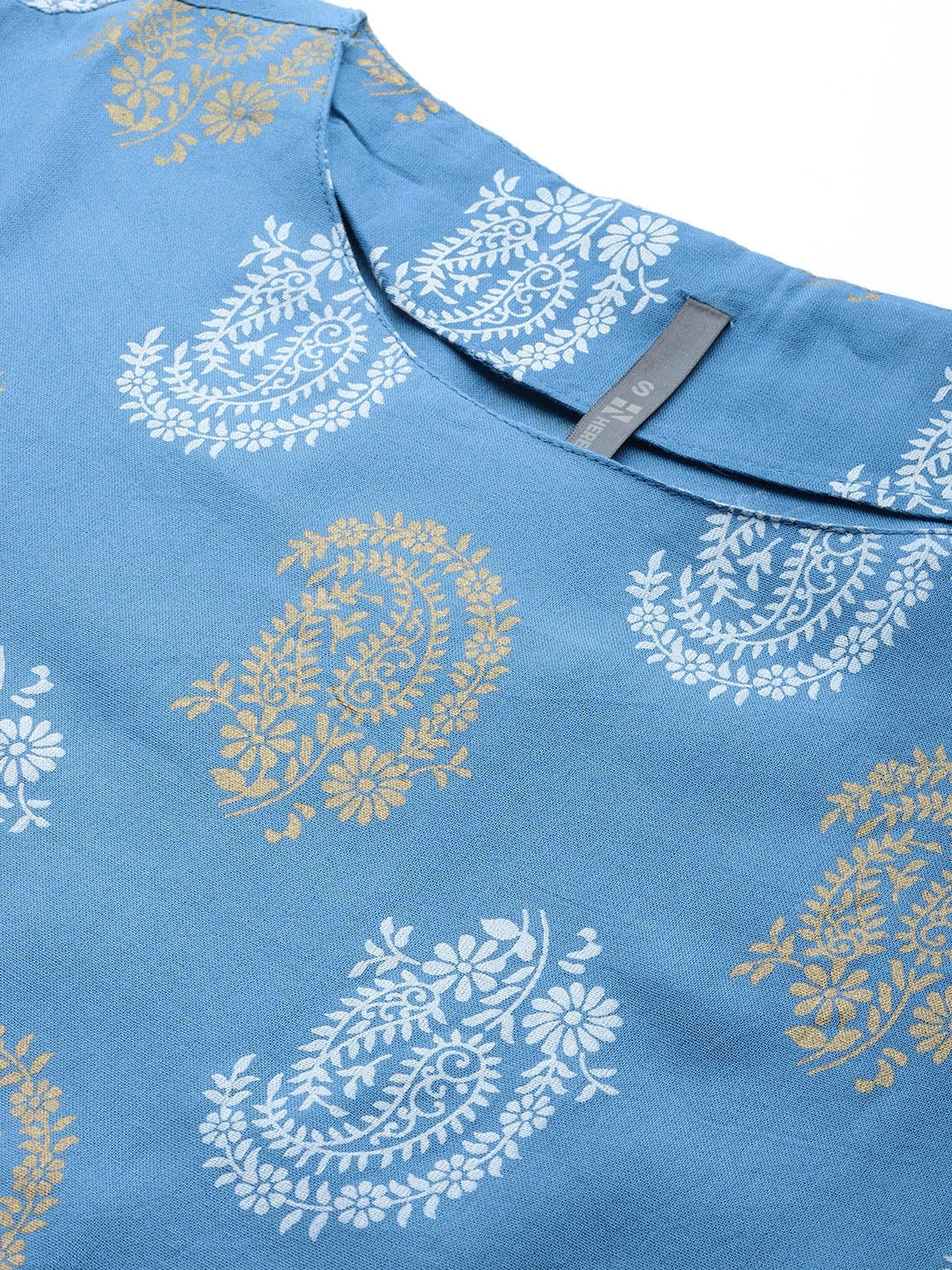HERE&NOW Women Blue & Golden Paisley Printed Straight Kurta - Distacart