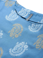 Thumbnail for HERE&NOW Women Blue & Golden Paisley Printed Straight Kurta - Distacart