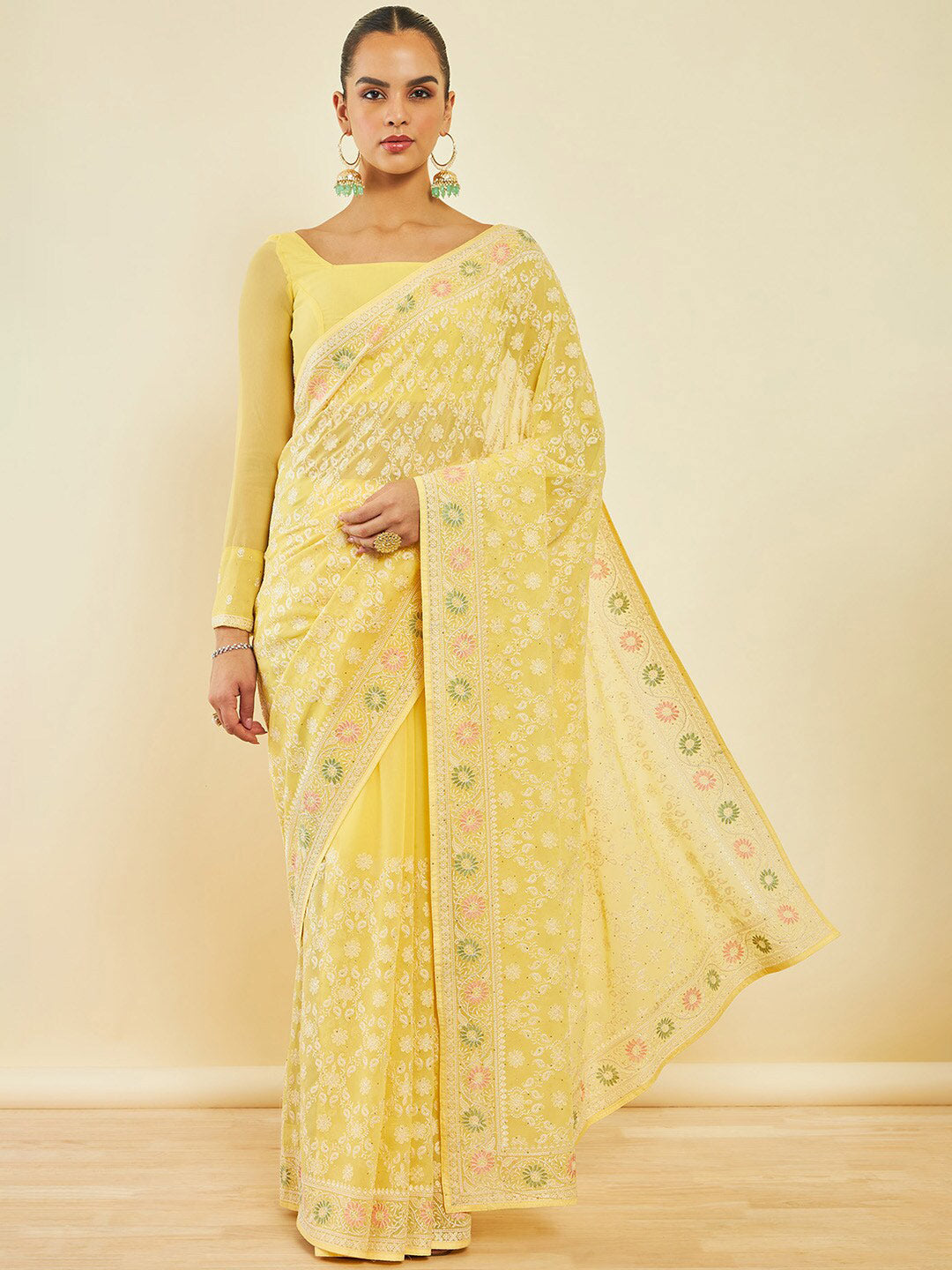 Soch Ethnic Motifs Embroidered Saree - Distacart