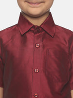 Thumbnail for Sethukrishna Boys Maroon & White Solid Shirt and Dhoti Set - Distacart