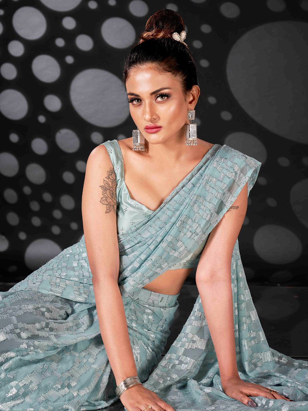 Tikhi Imli Blue Woven Design Ready to Wear Saree - Distacart