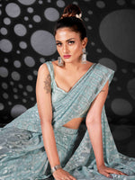 Thumbnail for Tikhi Imli Blue Woven Design Ready to Wear Saree - Distacart