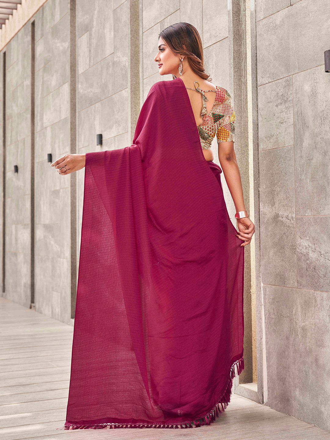 Tikhi Imli Woven Design Tasselled Satin Jacquard Ready to Wear Saree - Distacart