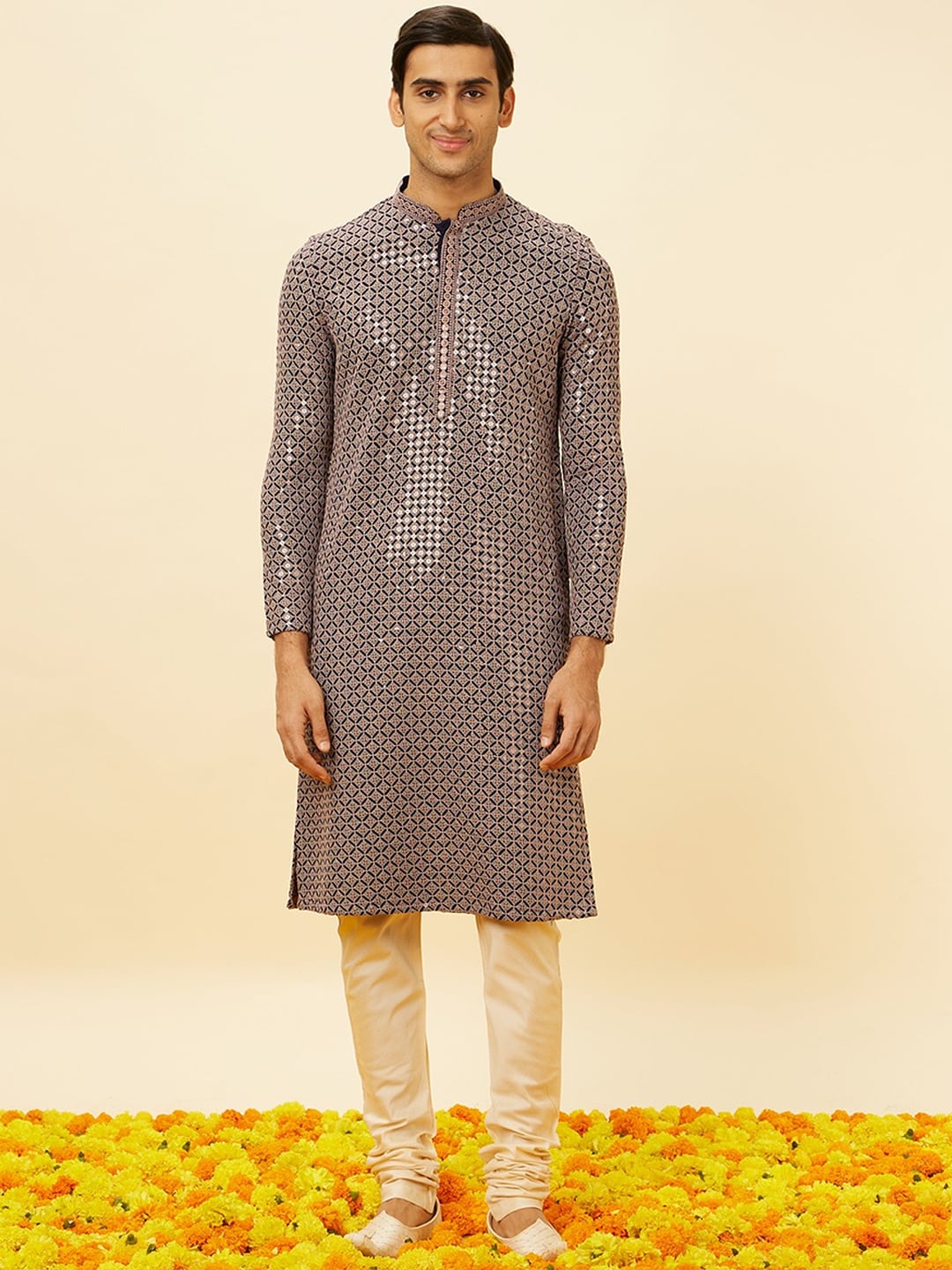 Manyavar Ethnic Motifs Embroidered Sequinned Kurta With Churidar - Distacart