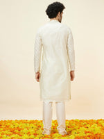 Thumbnail for Manyavar Geometric Embroidered Chanderi Cotton Kurta with Pyjamas - Distacart