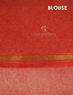 Thumbnail for Shades of Light Apple Green And Orange Colour Blouse Ikat Design Semi Chanderi Saree By Gayathri Reddy Designer Studio - Distacart